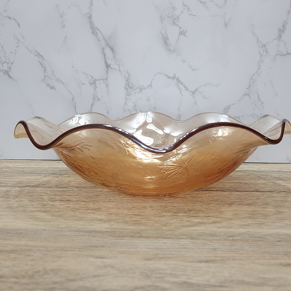 Fenton Carnival Glass Peach Lotus Flower Bowl Vintage Gift
